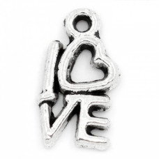 Подвеска  металлическая Love 14*8 мм. Цвет черненое серебро